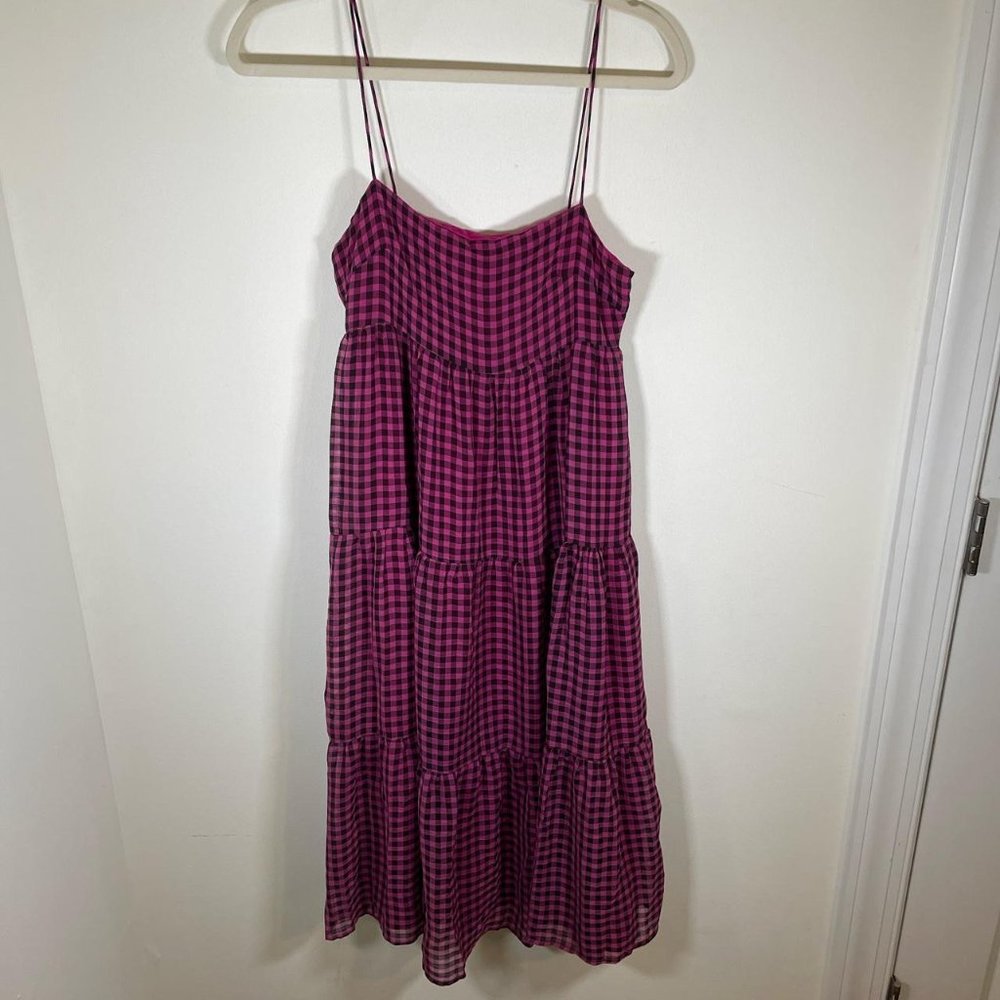 Nasty Gal Black & Pink Gingham Babydoll Midi/Maxi Dress
